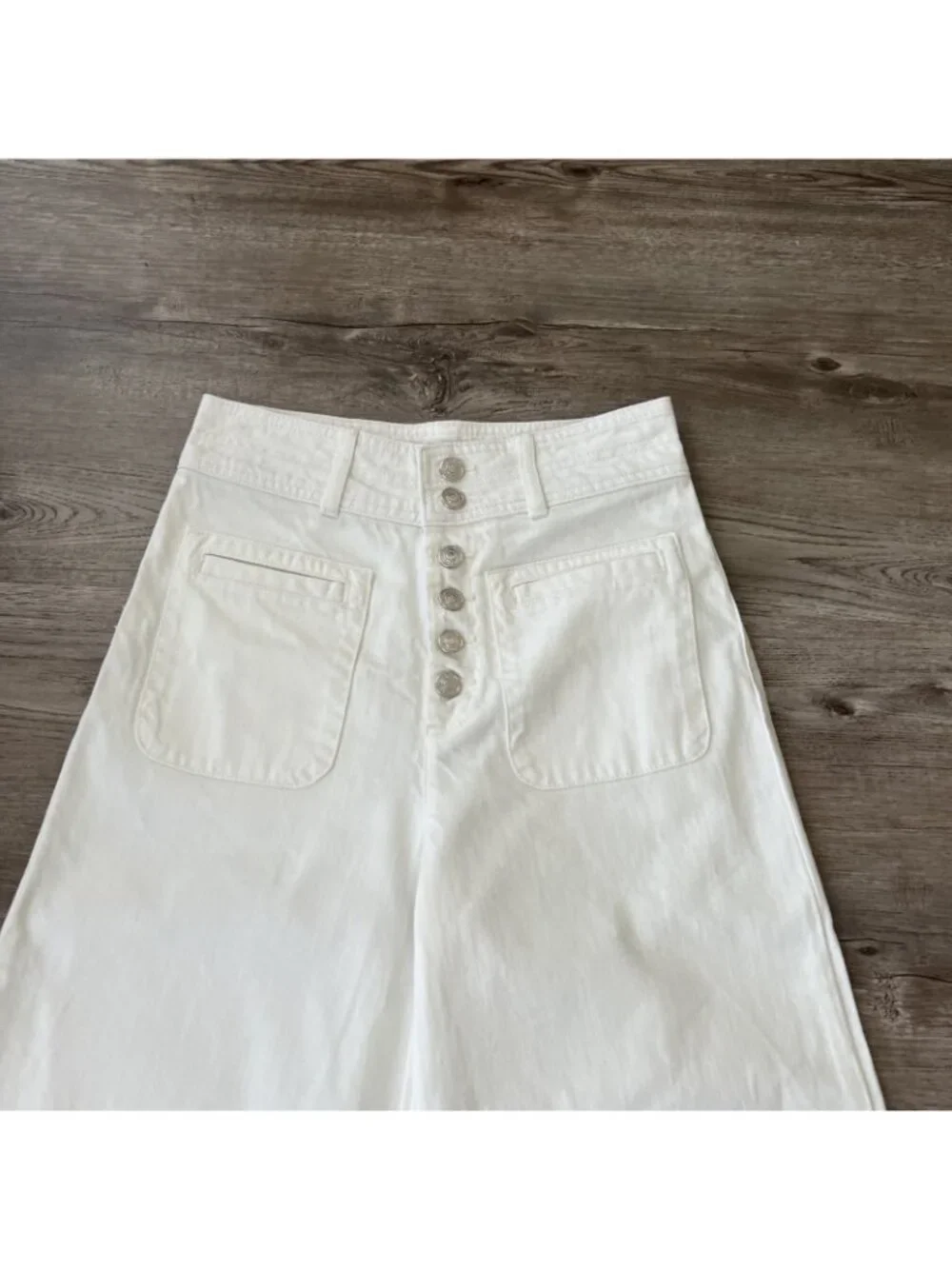 Free People Colette Wide Leg Crop Jeans Womens 26 Ivory Button Fly High Rise
